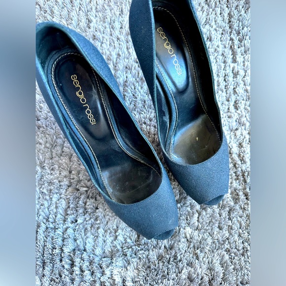 Sergio Rossi peep toe heels shimmery blue - Picture 3 of 11